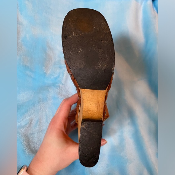 Vintage 70s 6.5 Wooden Platform Heels Sandals Leather 1970s Hippie Cher Disco - Picture 10 of 12